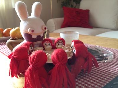 Bunnies get into the Christmas spirit. Bunnies get into the Christmas spirit.
