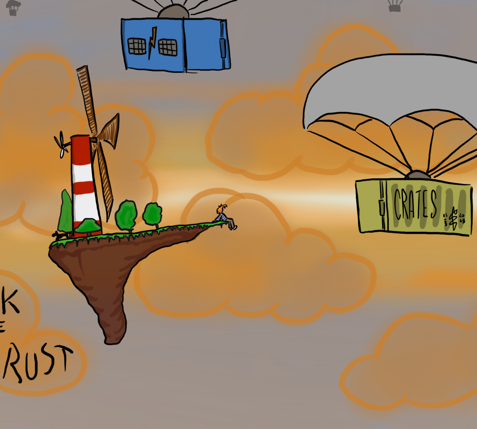 Flying windmill island