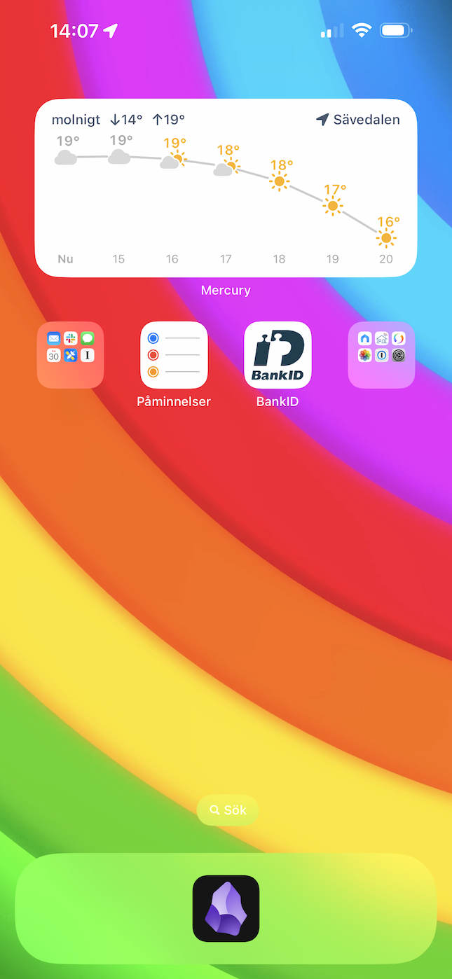 Iphone home screen, with just Obsidian in the dock