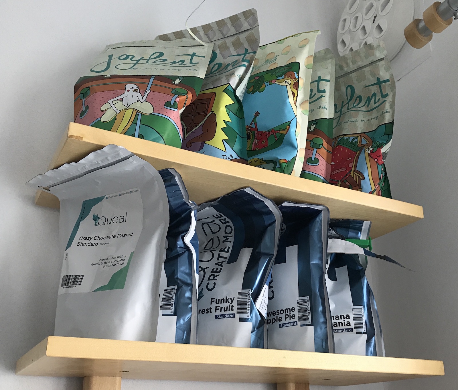 Two shelves of powder food